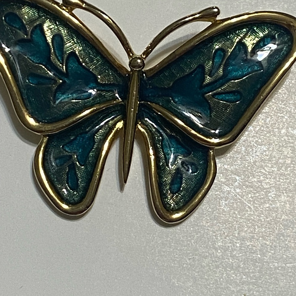 Anne Klein Teal and Gold Butterfly Brooch